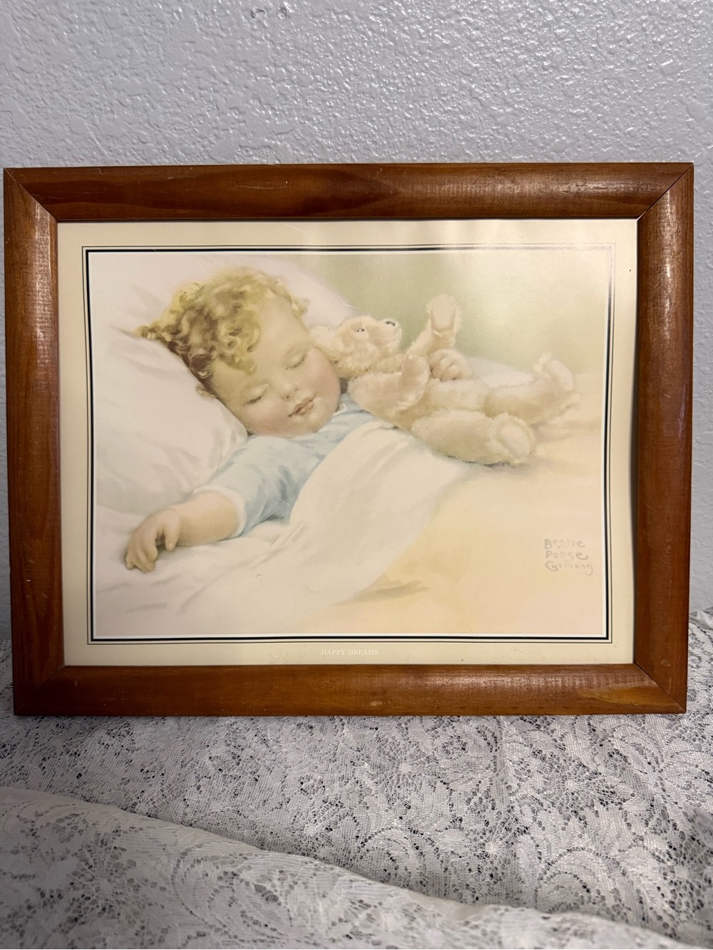 Vintage Bessie Pease Gutmann Framed Sleeping Baby Wall Art-Happy Dreams